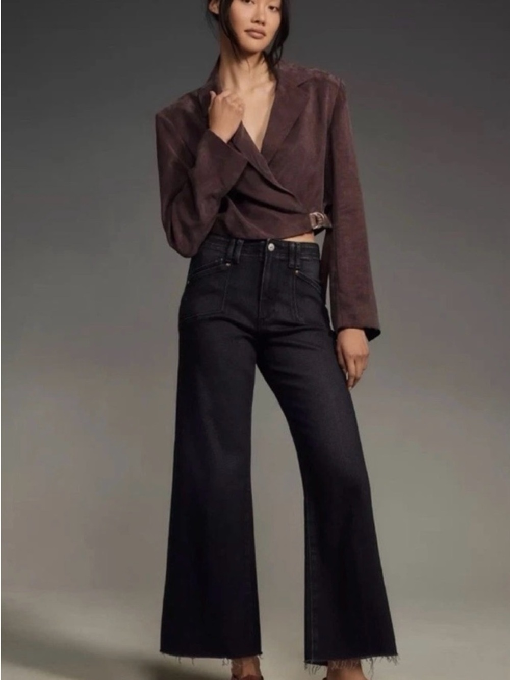 NWT PAIGE Black High-Rise Wide Leg Jeans, Size 29